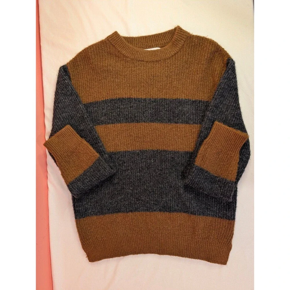 Boys Zara Crewneck Color Block Wool Blend Sweater Brown Gray Size 11-12